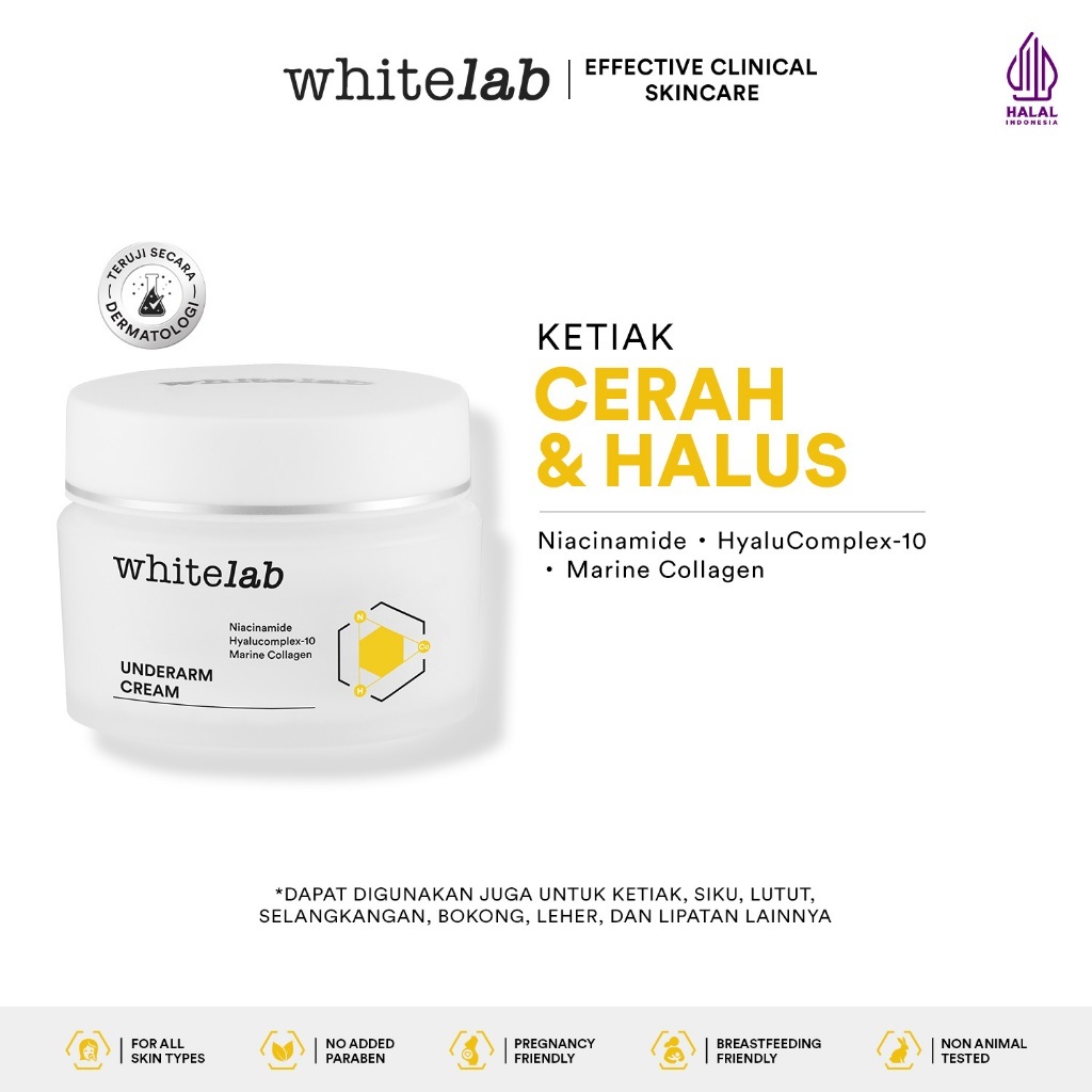 Whitelab Underarm Cream - Krim Pencerah Ketiak Selangkangan Bokong dan Lipatan Kulit Tubuh dengan Ni