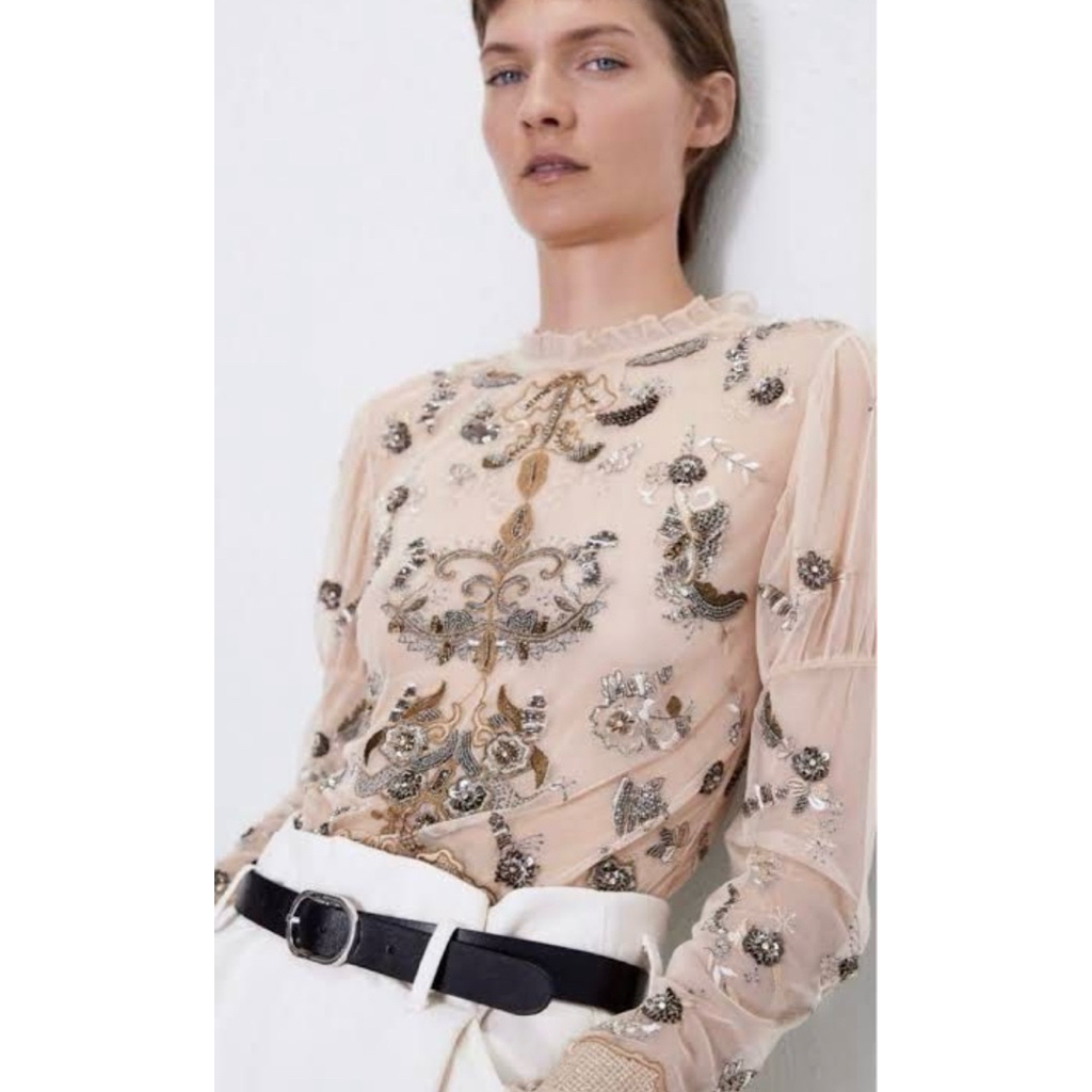 Zara Beaded Embroidered Blouse Limited Edition