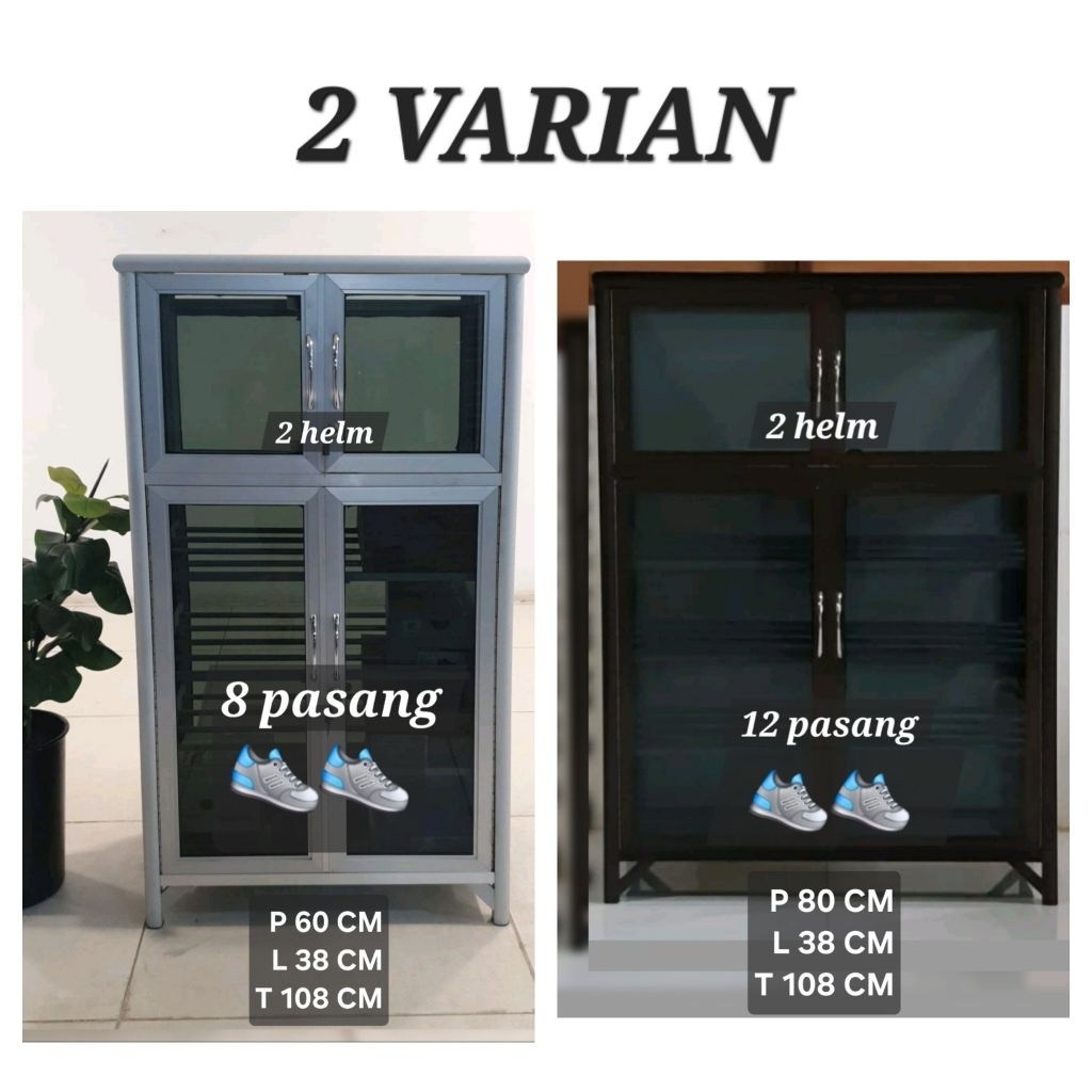 TC ALUMINIUM LSH 60X38X108 s b 80X38X108 LEMARI RAK SEPATU HELM 1/4 SUSUN MUAT 2 HELM 12 - 16 PASANG