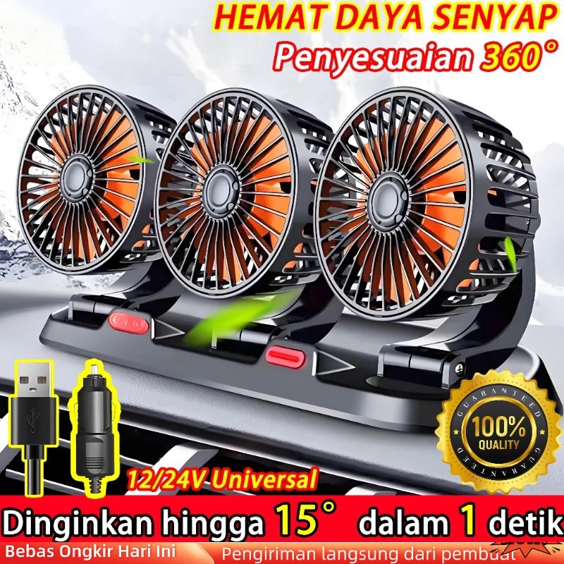(COD/Gratis Ongkir)  Kipas Angin Mobil YUNDAI Double Cas Usb Car Fan 12-24 Volt