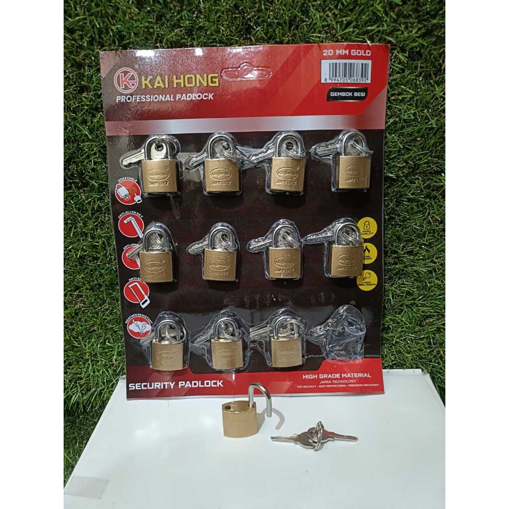 Gembok 20 mm 2 cm Emas kaihong satuan 3 mata kunci / Gembok koper 20MM Gold