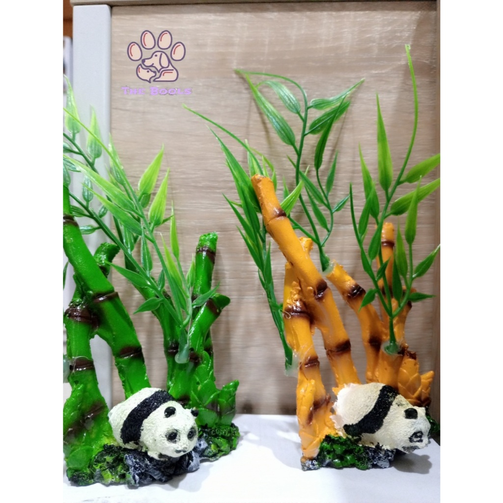 (The Bool's) Ornamen aquarium Panda Bambu, dekorasi aquarium bambu panda, hiasan aquarium bambu pand