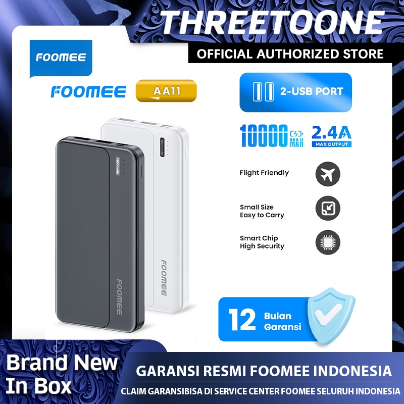 FOOMEE Powerbank AA11 2-Port Type-C + Micro + 2 USB 2.4A Safe Output - Garansi 1 Tahun