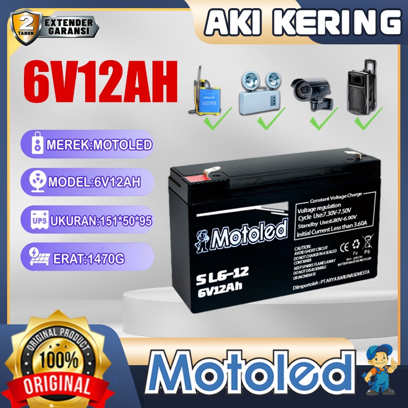 MOTOLED ASLI Aki 6V 12AH untuk produk-produk timbangan buah, timbangan meja, timbangan duduk 150kg 3