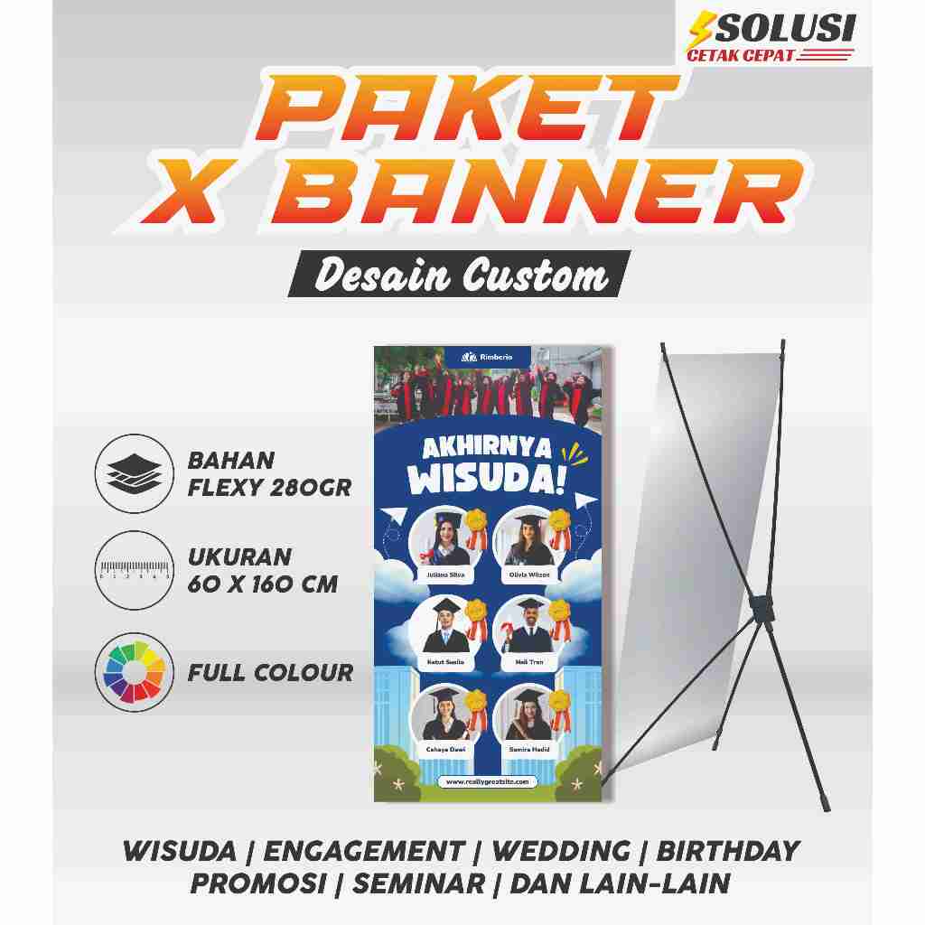 XBANNER custom ucapan wisuda graduation x banner toko stand x banner cetak banner mmt