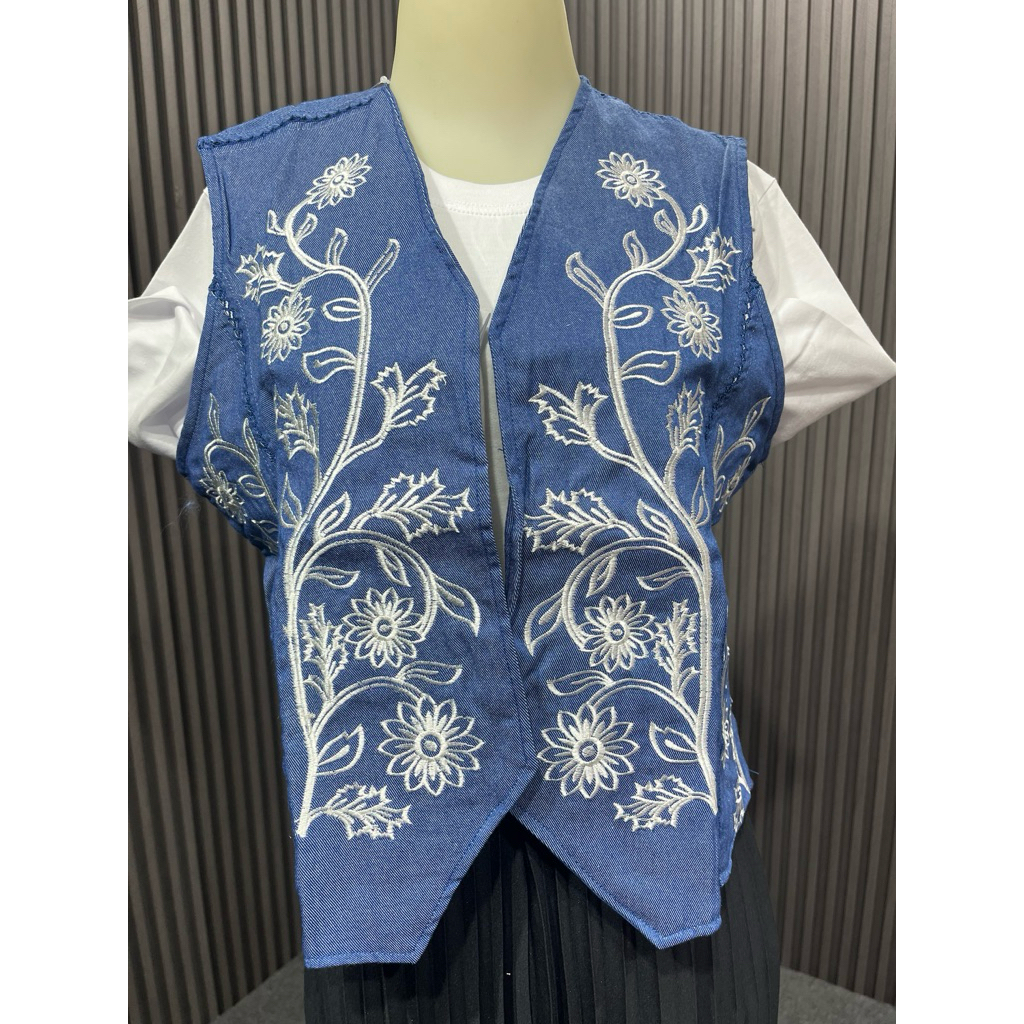 Vest Denim Bordir Bunga Cantik