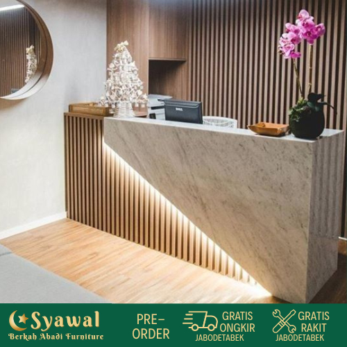 Syawal Meja Resepsionis Estetik, Meja Kasir Motif Kombinasi, Bisa Custom