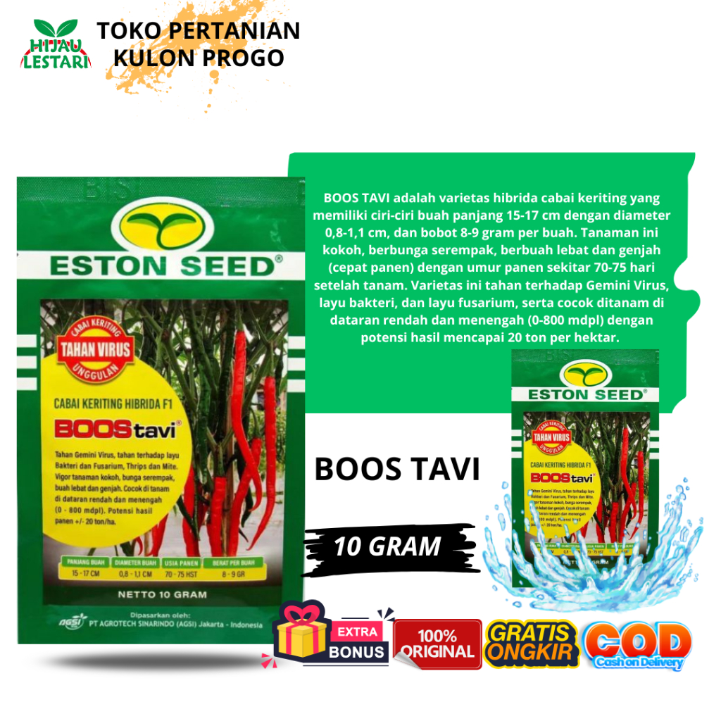 ORIGINAL BOOS TAVI 10 gr ED MARET 2027 Benih Cabai Keriting Hibrida Anti Virus Bostavi Boostavi