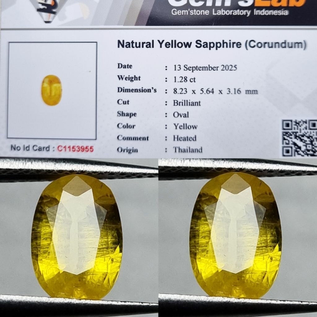 Hot Item Nice Color Natural Yellow Sapphire 1.28 cret Heated Thailand