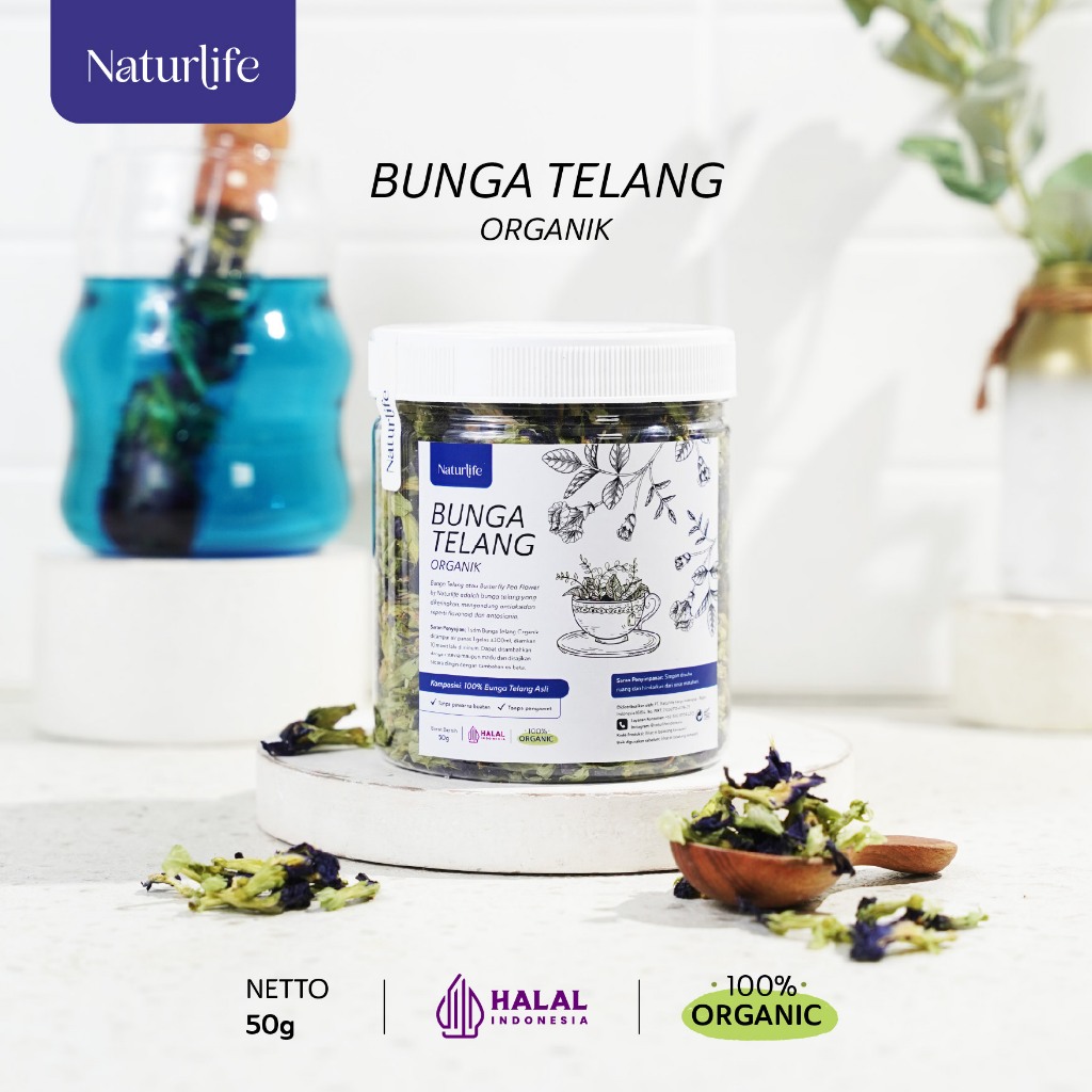TEH BUNGA TELANG KERING SEGAR ORGANIK 50G MINUMAN BUNGA TELANG BUTTERFLY PEA ORGANIC BLUE PEA KERING