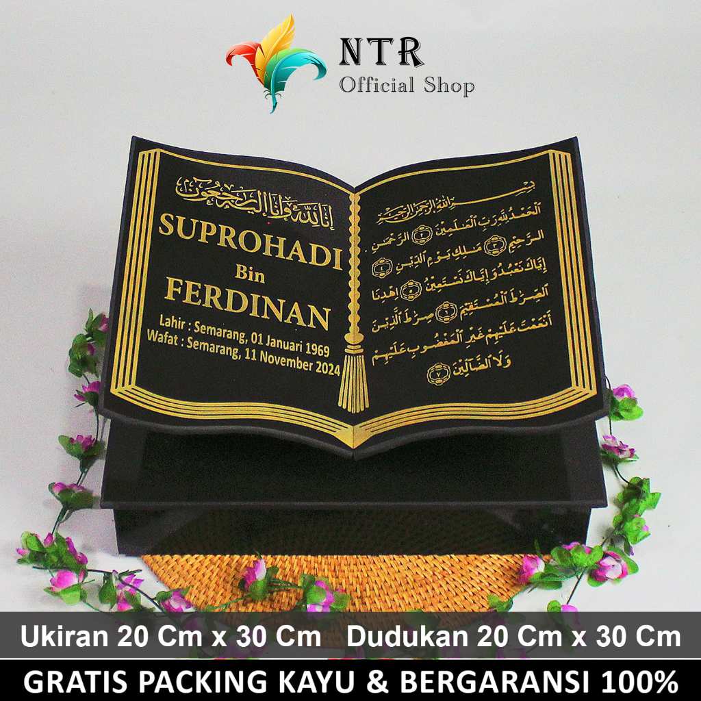 Kepala Batu Nisan Dudukan Model Bentuk Buku Alquran Maesan Makam Nissan Kijing Full Set Granit Hitam