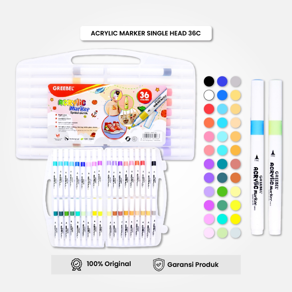 Greebel Spidol Warna Warni 1 Set Spidol Marker Acrylic Single Head [ 36 Warna ] Spidol Warna Sketch 