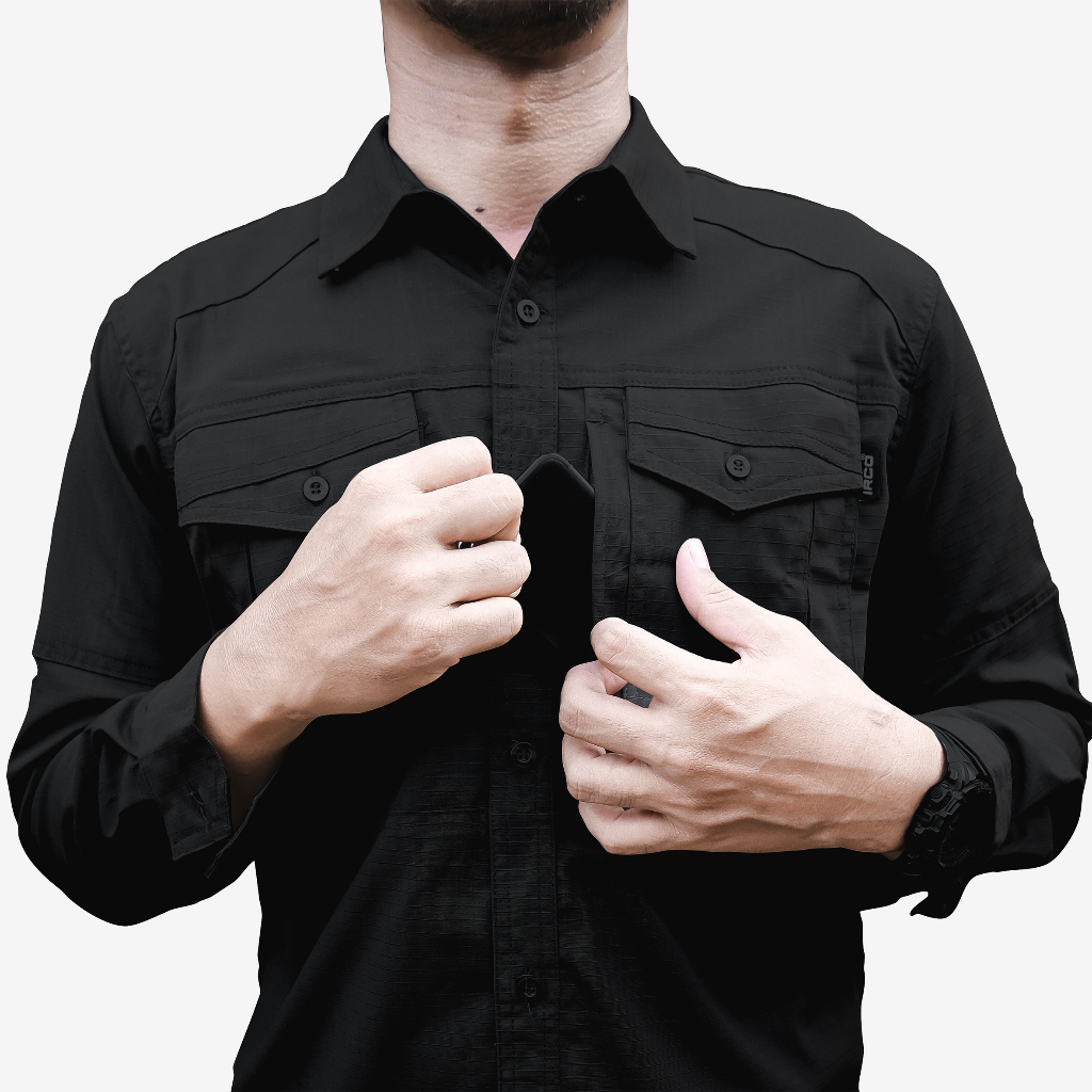 IRCO Minerva Kemeja Lapangan Pria Coklat Lengan Panjang Big Size Xxxl - Baju Tactical Ripstop Jumbo