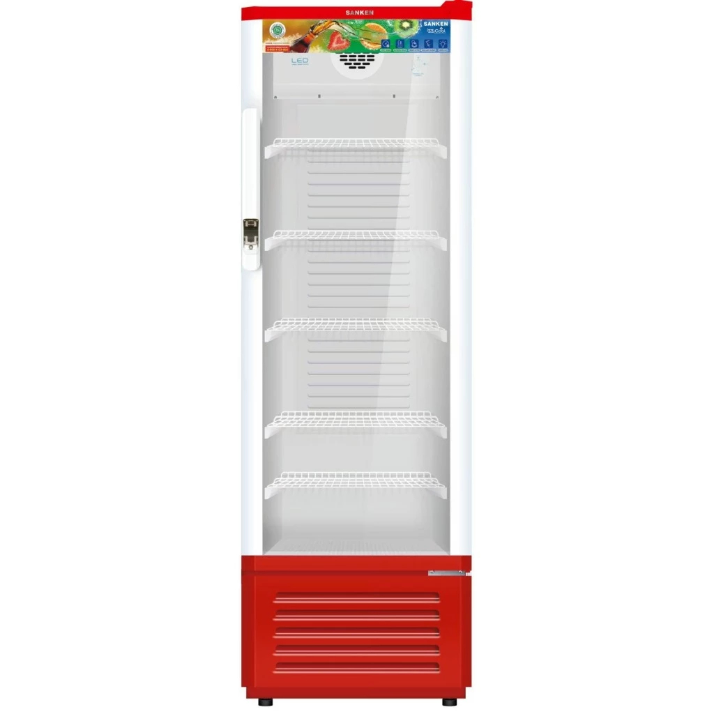 SANKEN SRS-275MR Kulkas 1 Pintu 220L – Low Watt, Rak Kaca Tempered, Warna Maroon Elegan