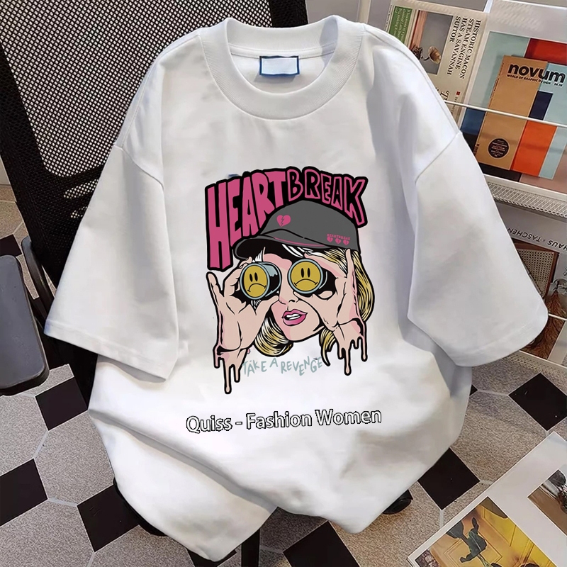 Quiss baju lengan pendek baju kaos oversize wanita kaos cewek oversize wanita Retro Style Sadness Wo