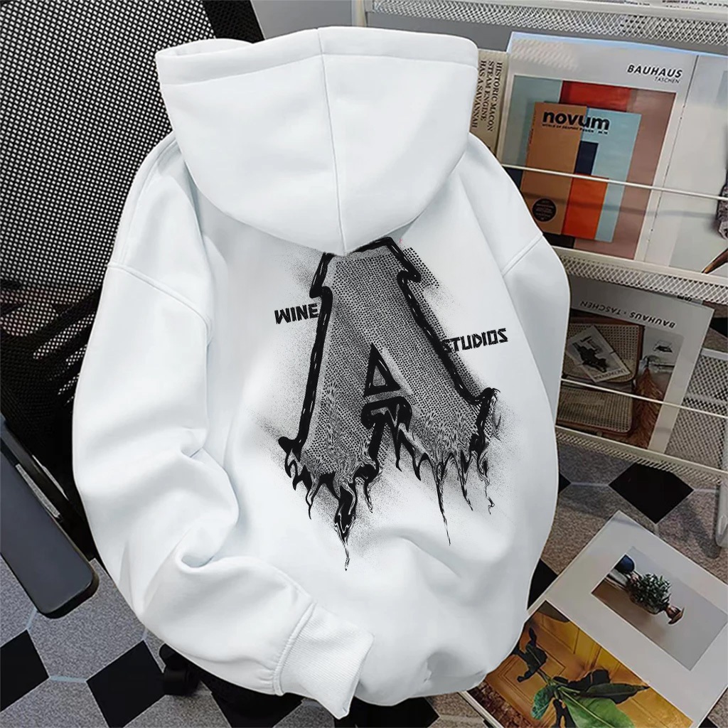 Disneay Hoodie Pria Oversize Vintage Premium | Dengan Cetakan Huruf A Cetak Pola Putih Hoodie Boxy |