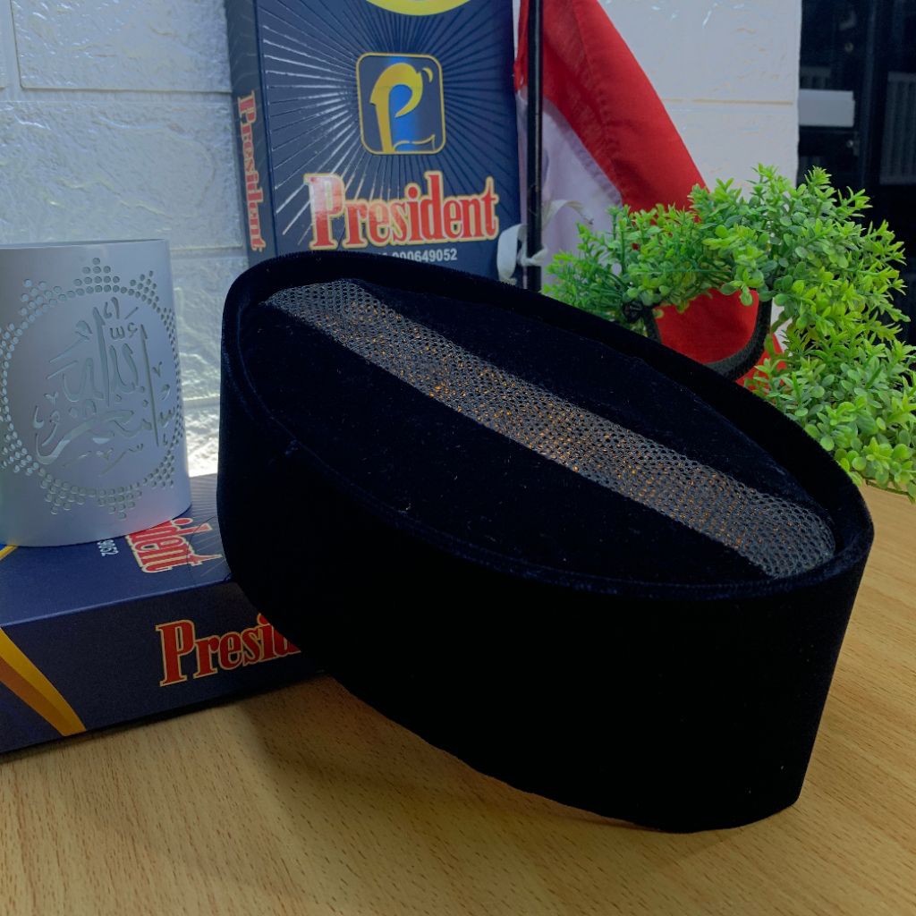 PECI SONGKOK HITAM AC TENGAH Dewasa & Anak Songkok President Kopyah Nasional Hitam Polos