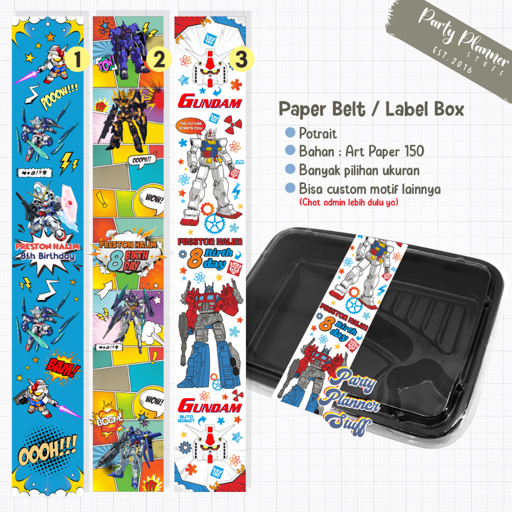 Paper Belt Label Box Bento tema gundam paper sleeve happy birthday tema robot gundam custom paper sl
