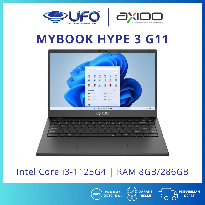 LAPTOP AXIOO 14" HYPE 3 G11 INTEL CORE I3-1125G4 RAM8GB/256GB WINDOWS 11 ORI - BARU GARANSI RESMI