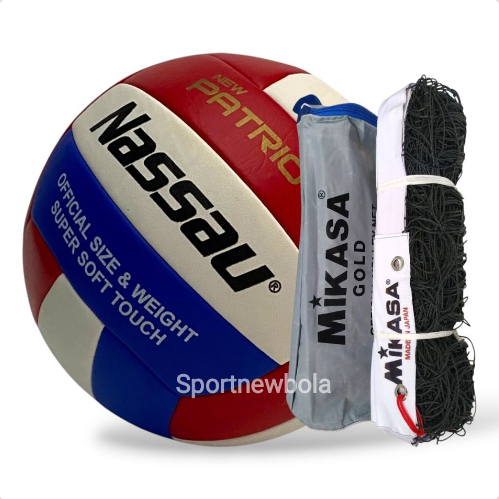 (Satu Paket) Bola Voli NASSAU PATRIOT Size 5 Asli Jahit . Bola Volley Nassau Voly Volly