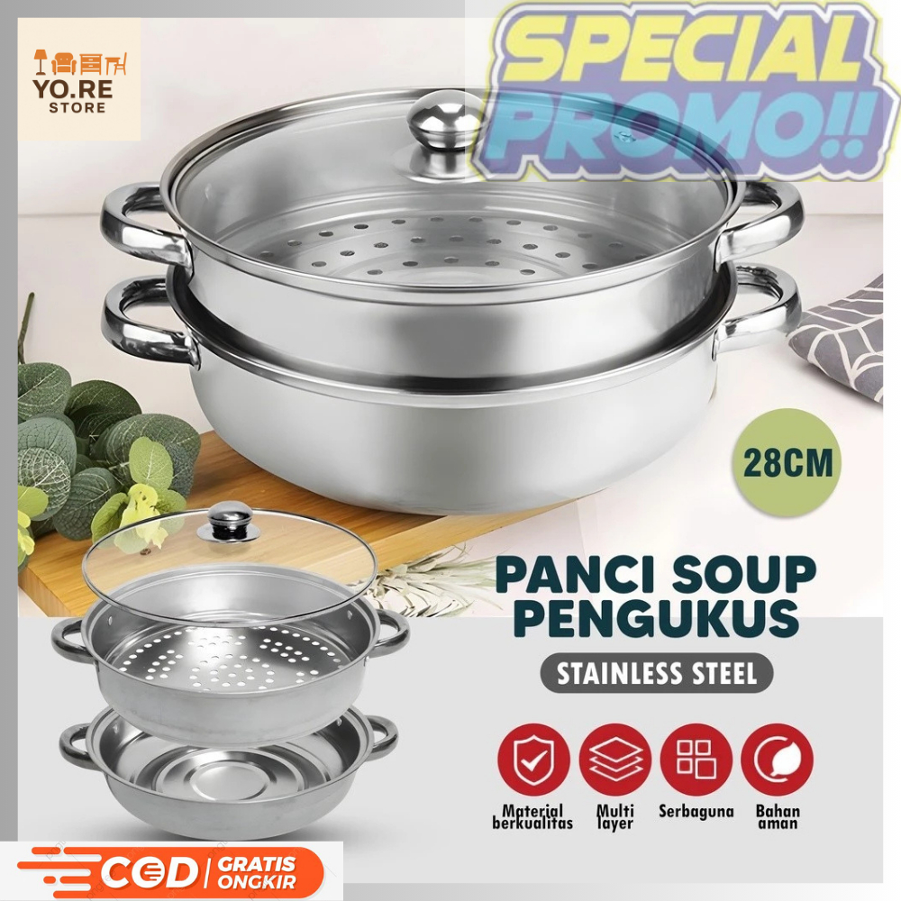 Panci Steamer Stainless Kukus Siomay 2 Susun Tutup Kaca