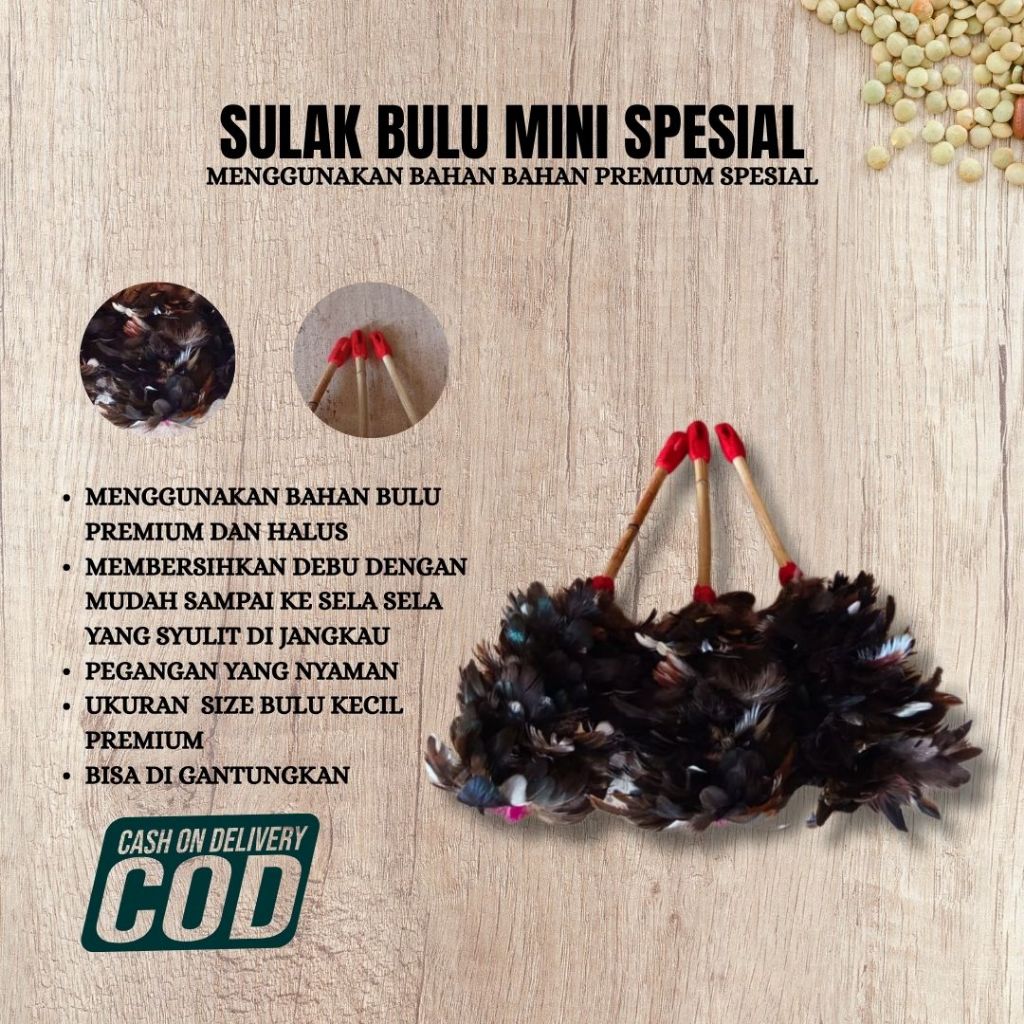 Kemoceng Bulu Ayam Mini Panjang 17cm Warna Natural Hitam