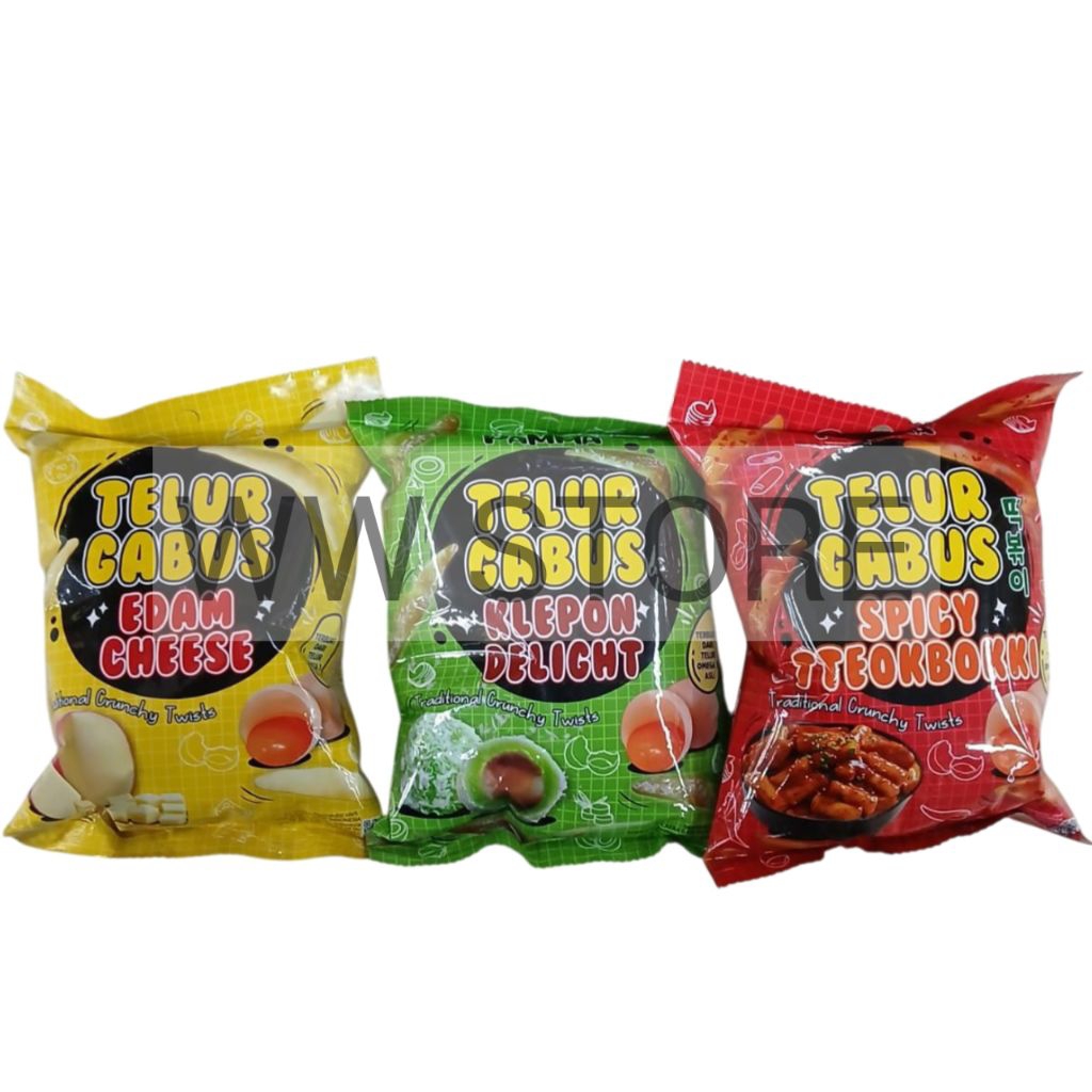 Cemilan snek makanan ringan rasa kue / keju / pedas halal MUI PAMMA TELUR GABUS EDAM CHEESE / KLEPON