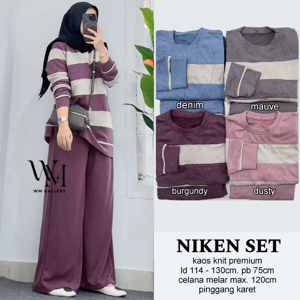 SETELAN KNIT WANITA JUMBO TERBARU | NIKEN SET ONE SET KNIT KEKINIAN | LD 114-130