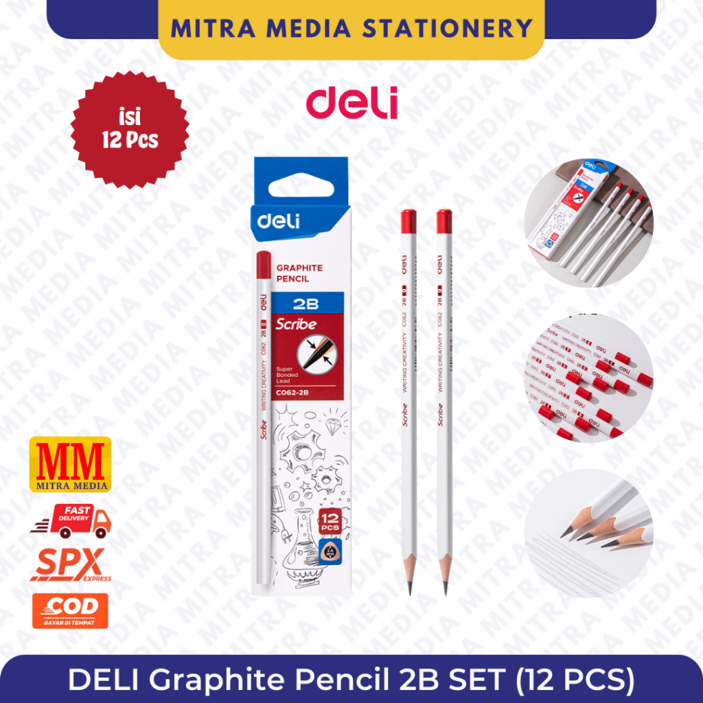 

Pensil Pencil 2B DELI C062 Scribe SET / Pensil Graphite (12 Pcs) / Deli-EC062-2B Graphite Pencil
