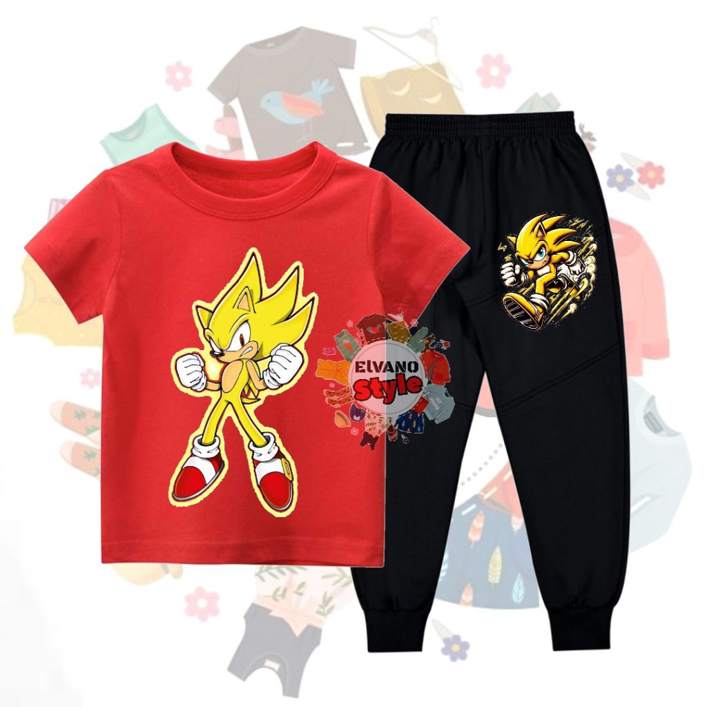 Stelan Baju Anak laki laki Dan perempuan motip Sonic/Stelan Anak kaos dan Celana joger