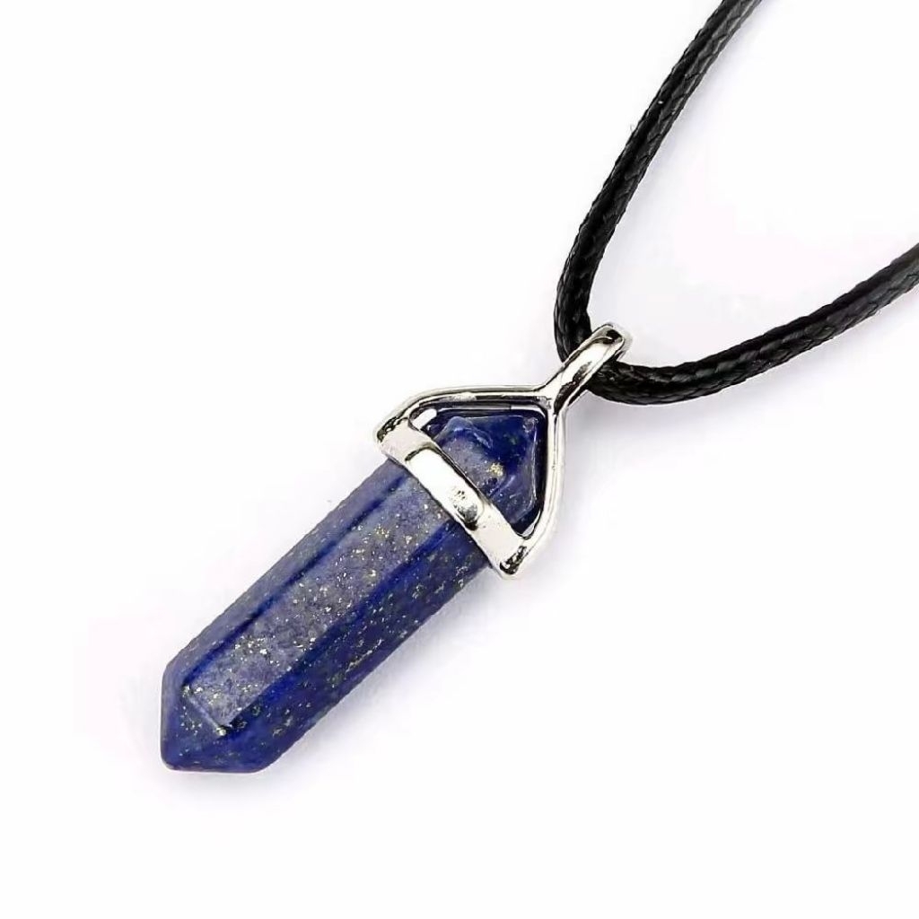 Kalung batu lapis lazuli bentuk piramid terlaris liontin batu tali