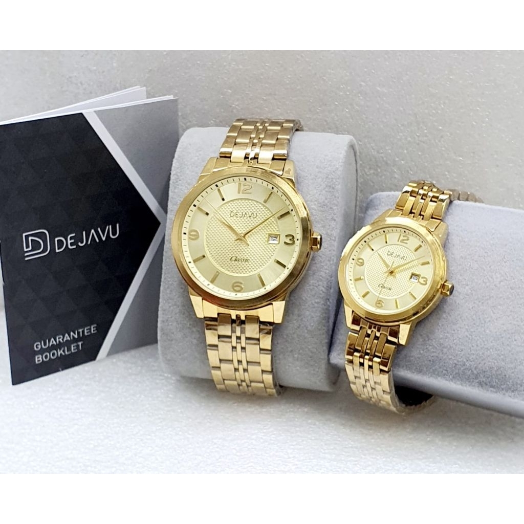Jam Tangan Couple DEJAVU 5016 Classic Analog Pria Wanita – Tali Stainless Steel Elegan Original + Bo
