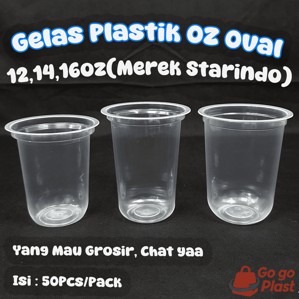 [50PCS] Gelas Plastik Tebal STARINDO 12 oz 14 oz 16 oz Oval / Gelas Es Teh / Bening