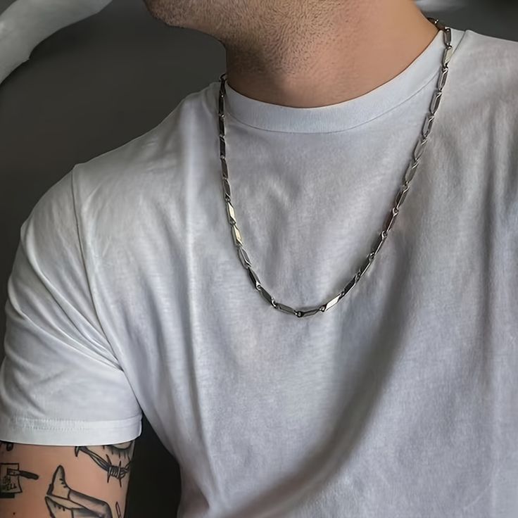 Kalung Titanium Pria / Kalung Rantai Pria Motif Padi / Kalung Baja Pria