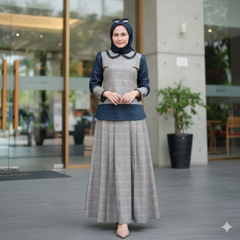 One Set Wanita Kotak paduan Hitam | One Set Kotak | baju wanita terbaru | baju wanita | kemeja wanit