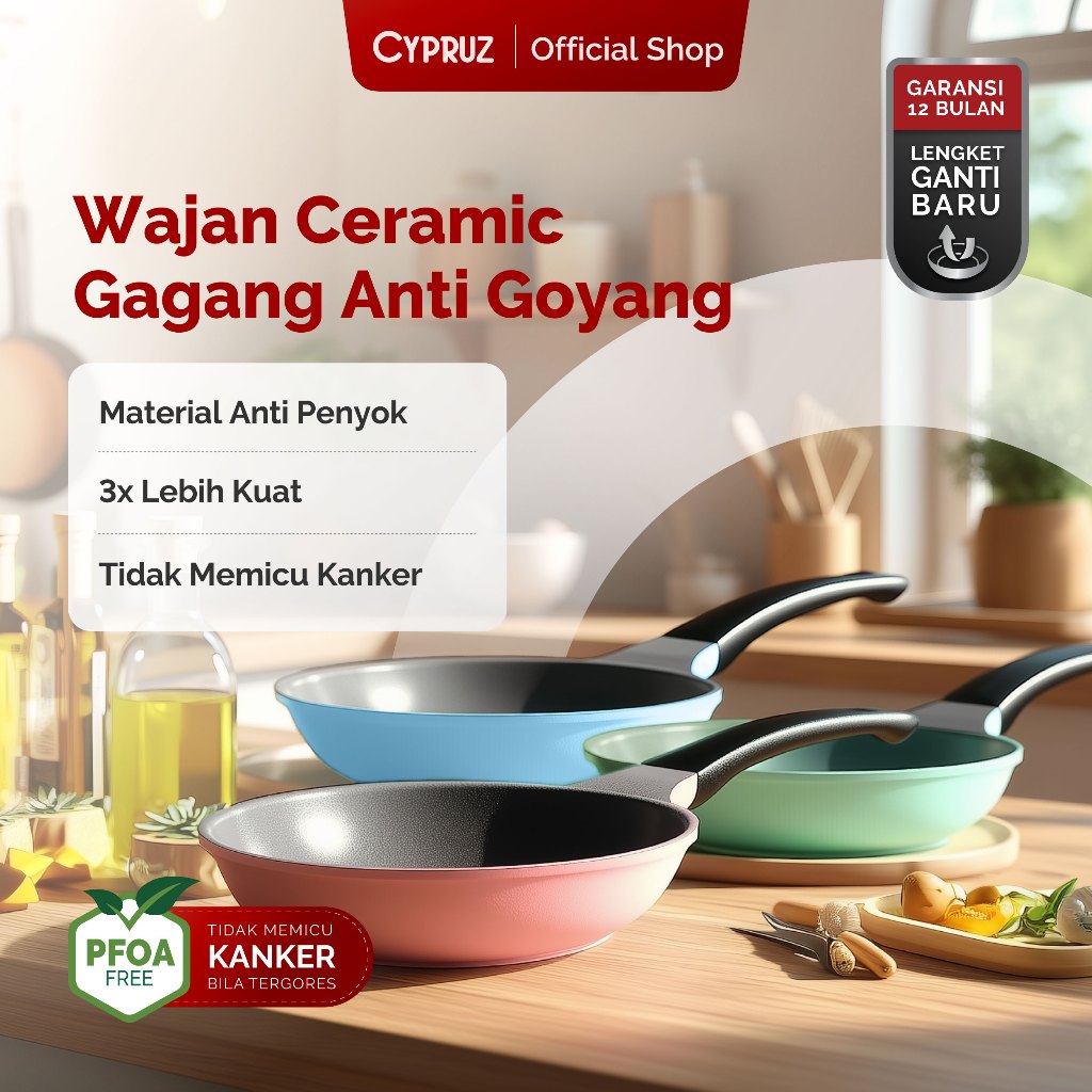 Cypruz Wajan Fry Pan Diecast Series Ceramic Coating Pink 24 cm