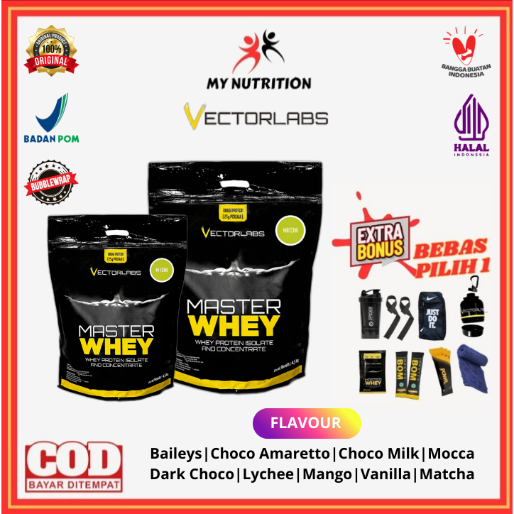 Original Vectorlabs Master Whey 10 lbs Bubuk Susu Suplemen Whey Protein Isolate Concentrate Fitness
