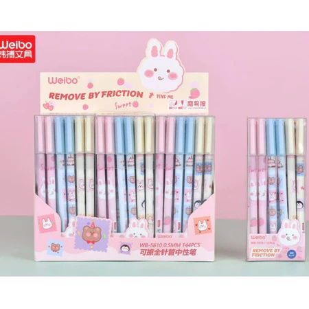 

Weibo - Erasable Gel Pen WB-5610 Rabbit 12pcs / Pena Gel Bisa di Hapus Weibo 5610 Karakter Kelinci