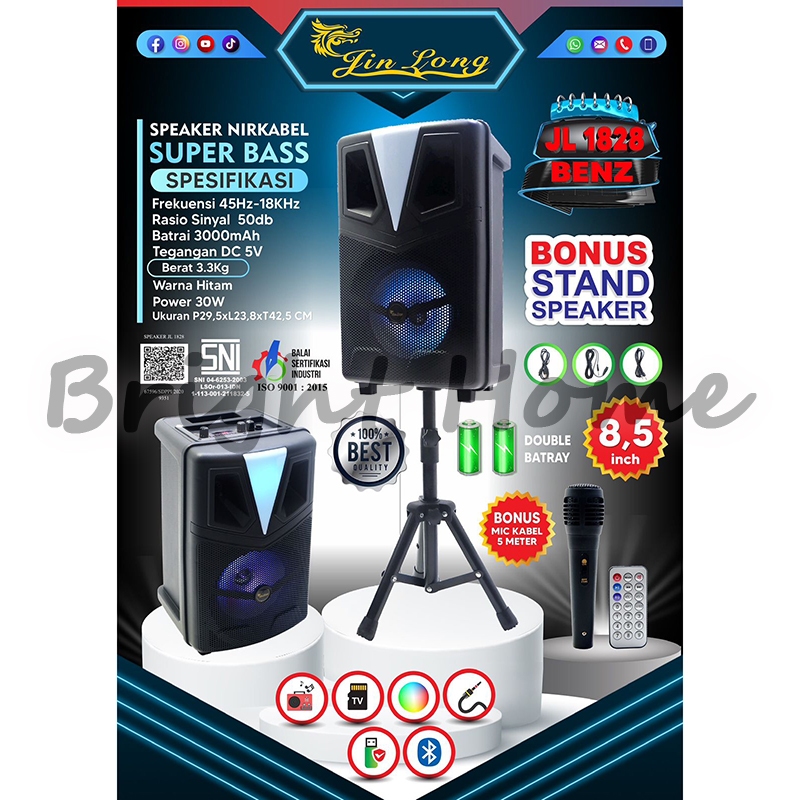 JINLONG JIN LONG JL1828 JL-1828 BENZ Spiker 8.5" Speaker Koper Bluetooth Portable Wireless 8,5 Inch 