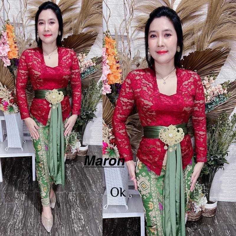 Setelan Kebaya Brokat 3 in 1/Best Seller Setelan Kebaya Kutubaru Modern Set Slendang Sifon Polos /Se