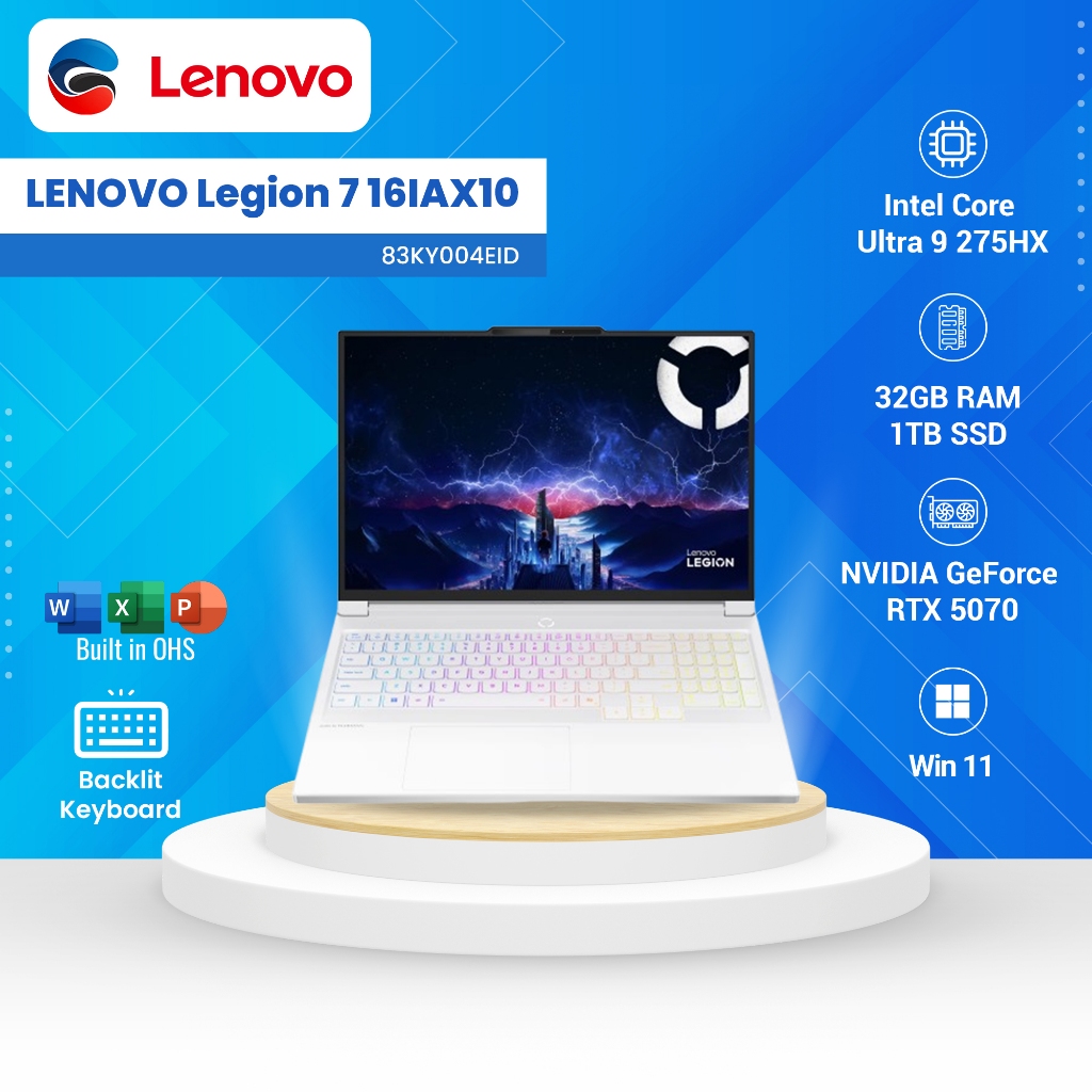LENOVO Laptop Legion 7 16IAX10 Ultra 9 275HX 32GB 1TB SSD 16" WQXGA OLED W11+OHS 2024 M365 Basic NVI