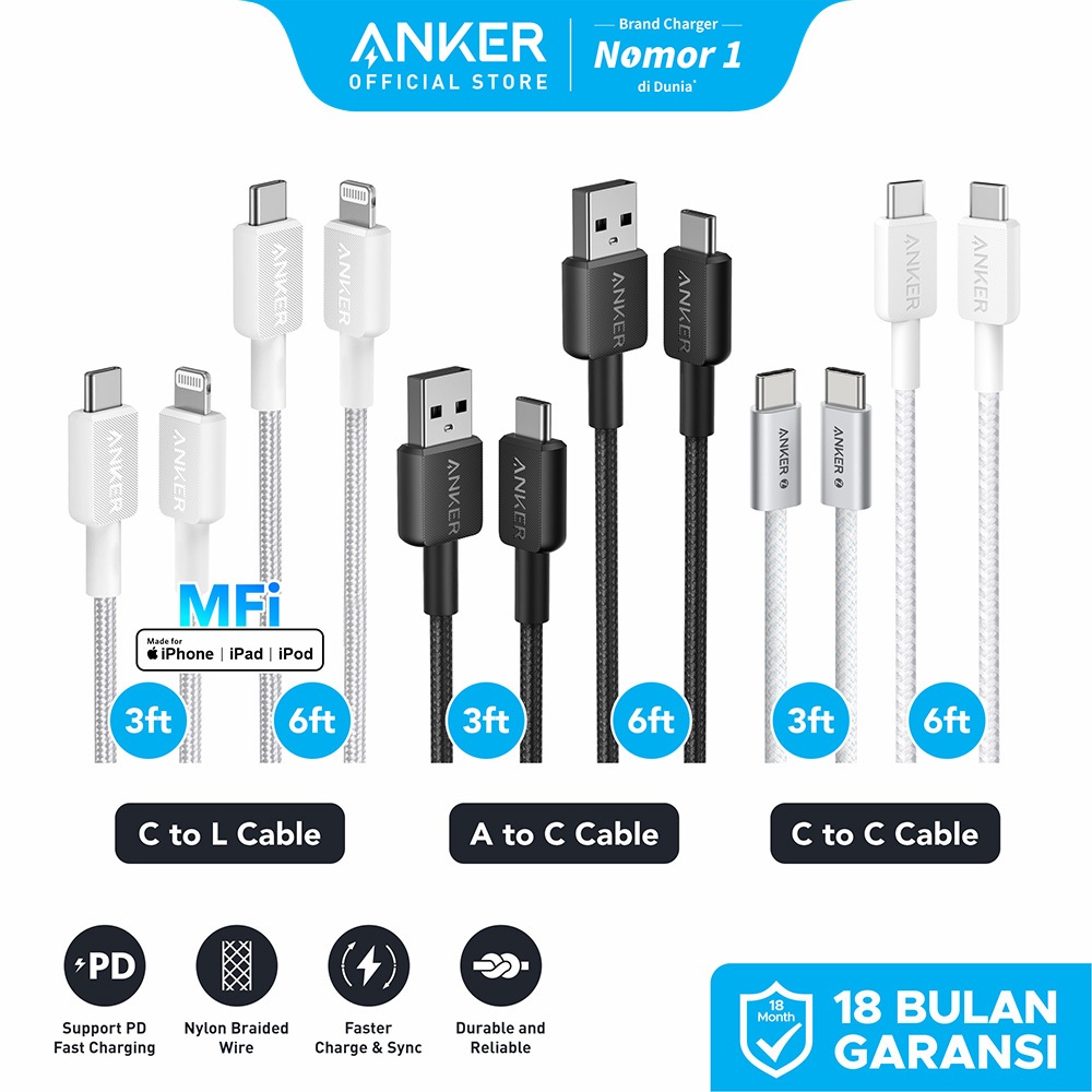 Anker Fast Charging Kabel for Samsung Oppo MFi iPhone X 11 12 13 14 15 16 PD Type C to C USB A and L