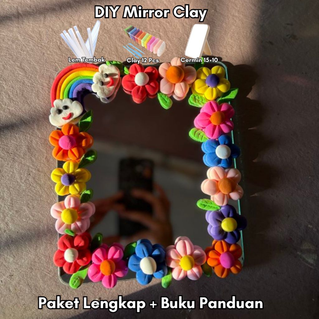 DIY Mirror Clay Cute Aesthetic. Hiasan/Kerajinan/Kado/Hadiah/Souvenir/Claydate. Paket Lengkap Cermin