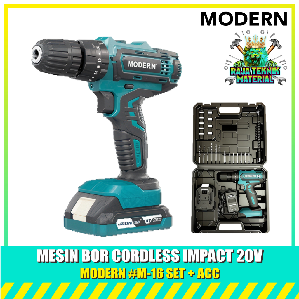 MODERN M16 Mesin Bor Cordless Drill 20V SET M-16 - Mesin Bor Baterai Tembok Cordless Drill M-16 20V