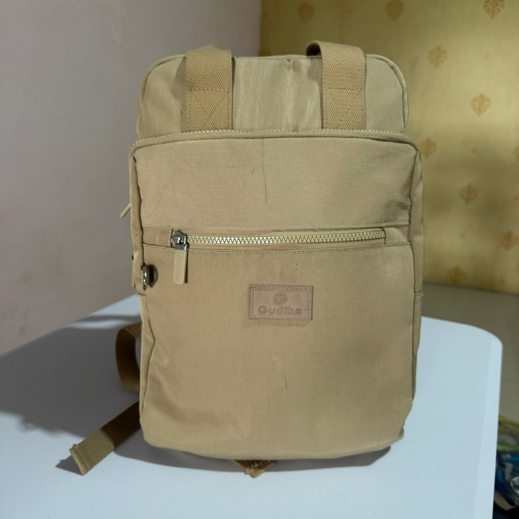 [ ready stock ] Tas Gudika Bag Backpack Nylon Fabric Waterproof Ransel Jinjing Beige Cream Color Kha