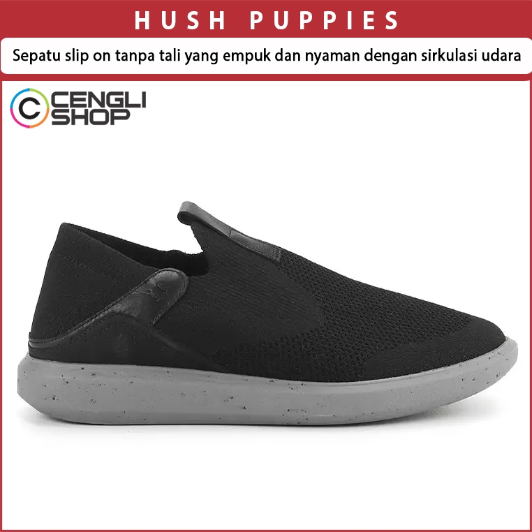 SEPATU SLIP ON KASUAL HUSH PUPPIES PRIA ORIGINAL TANPA TALI HITAM HM23