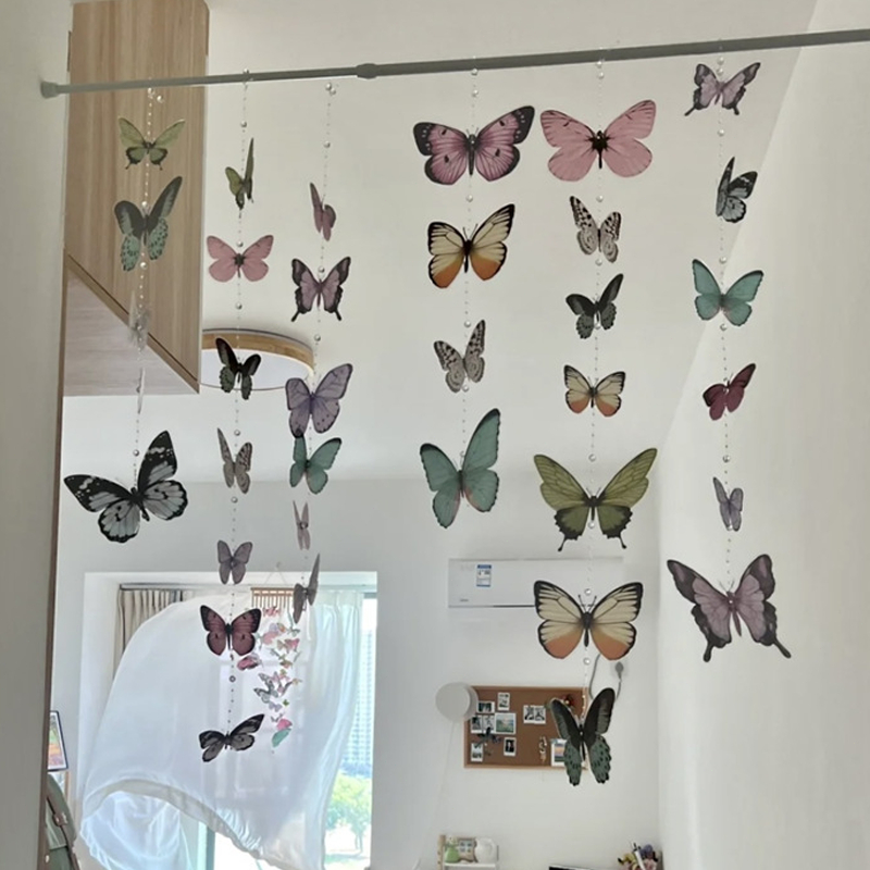6m Tirai Manik Manik Kupu Warna Tirai Pintu Jendela Satu Set Tirai Kupu