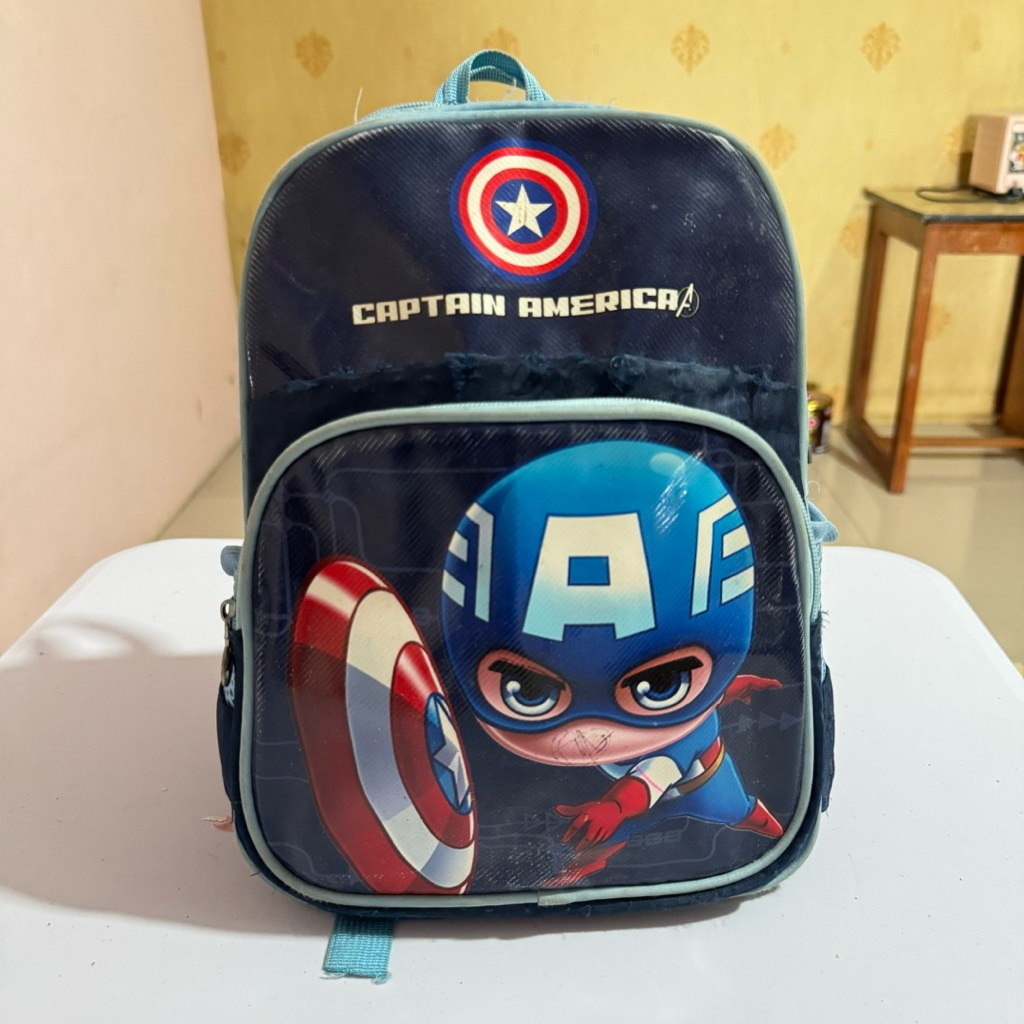 [ ready stock ] Backpack Ransel Captain America Navy Blue Anak Sekolah Back to Tas Jinjing Gendong c
