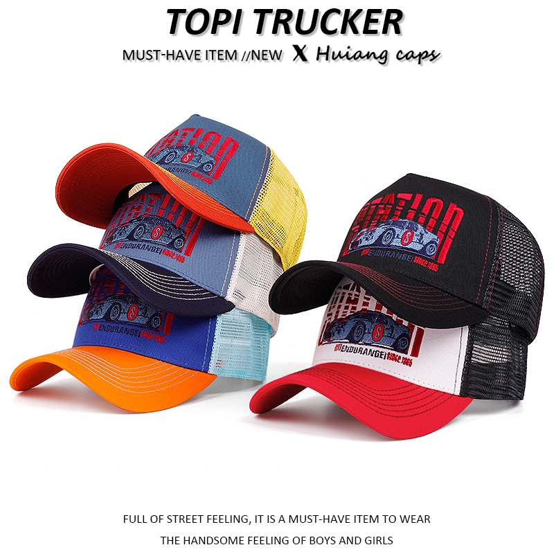 Topi trucker STATION sports car pattern embroidery baseball cap Casual Distro Fashion Pria Wanita