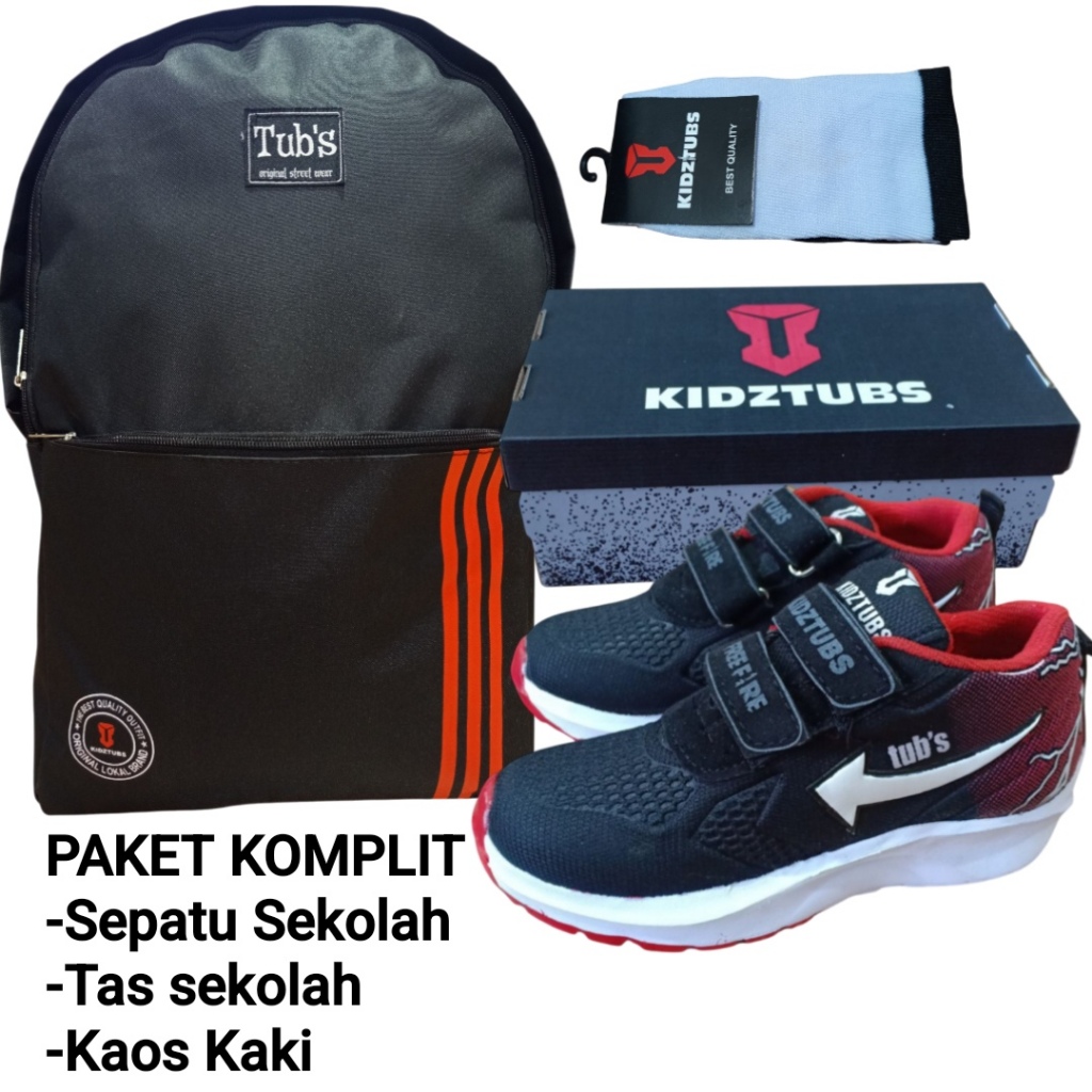 KIDZTUBS Sepatu Sekolah Anak Paket Komplit Sepatu Sekolah + Tas Sekolah + Kaos Kaki TUBS1411190925
